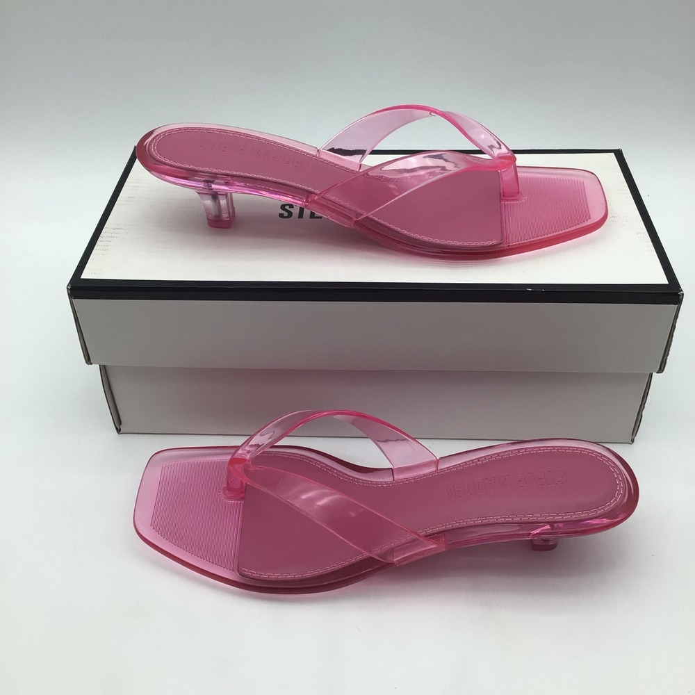 Steve Madden Tracie Jelly Pink Kitten Heel Sandals Square Toe Womens Size 7M NEW